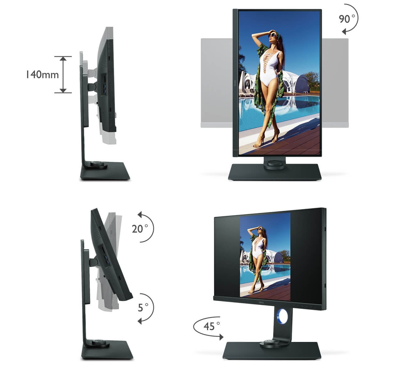 The monitor with rapid adjustment to height, swivel and pivot is the best choice for designers, office workers and photographers.