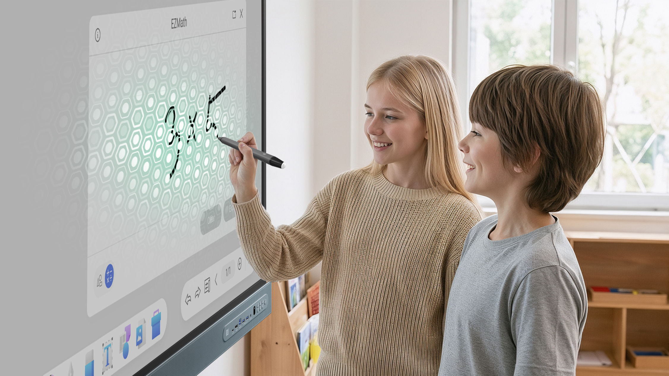 Student touching screen with nano-ionic silver