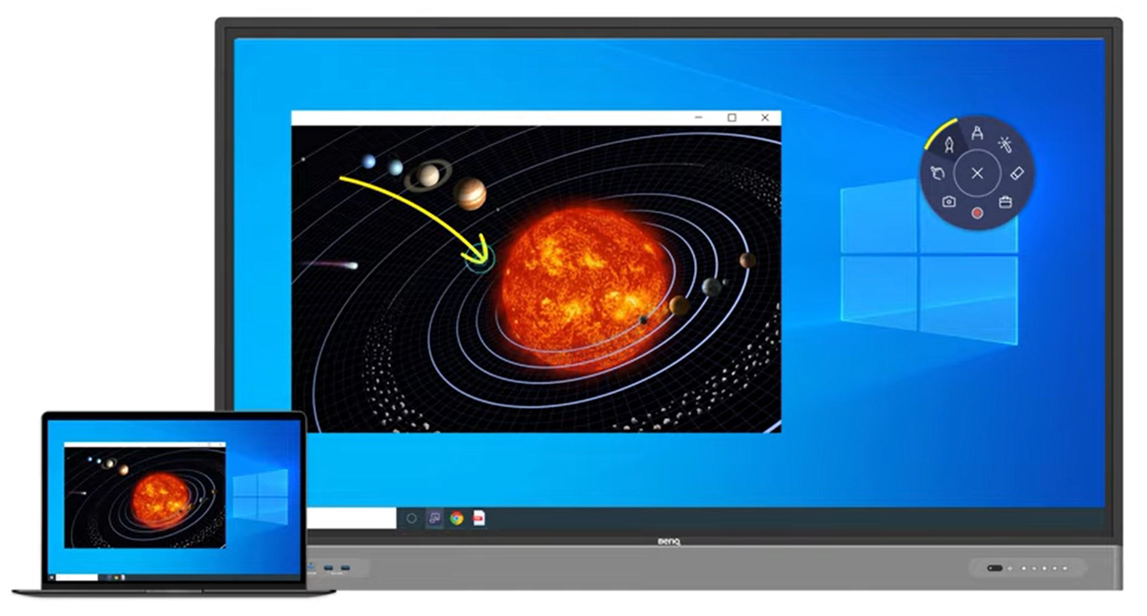 EZWrite 6 cloud whiteboard content displayed on interactive display, laptop, and tablet