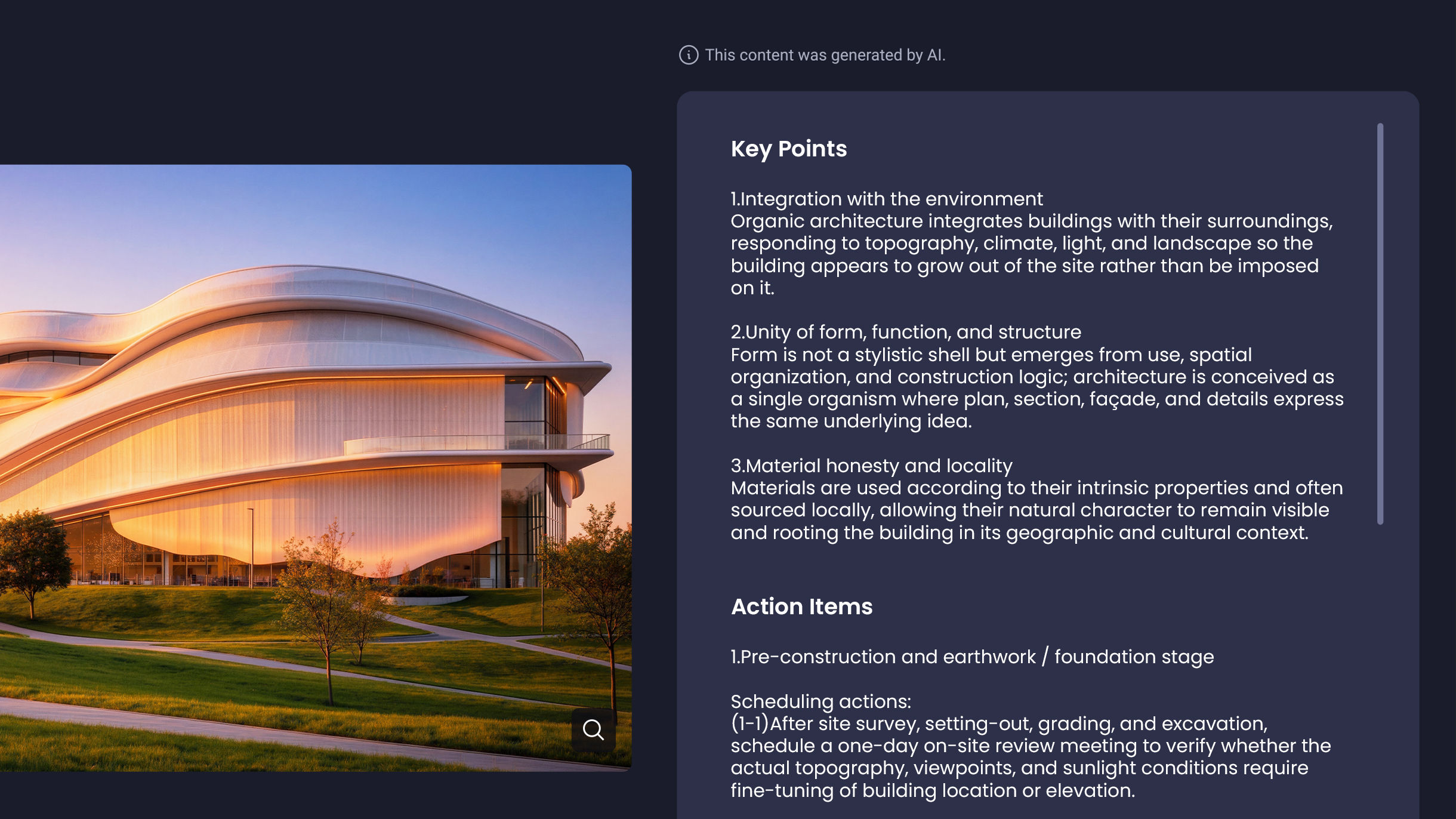 SummarAI generating meeting key points and action items displayed on a BenQ Board.