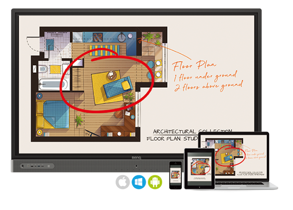 InstaShare BenQ mendukung pencerminan dua arah dan touch back pada papan interaktif pendidikan pintar RP7502