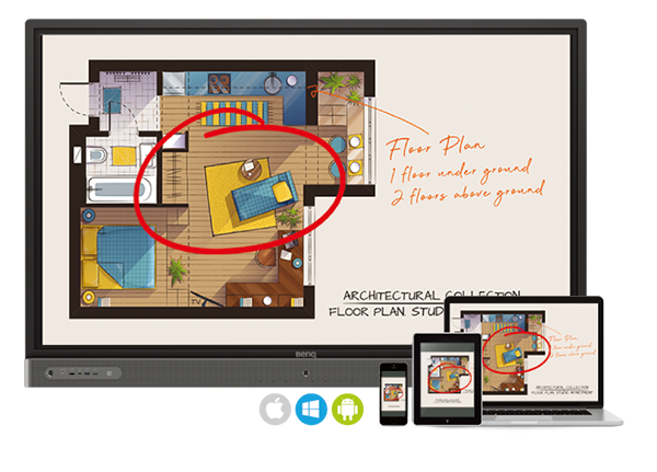 BenQ InstaShare supports two-way mirroring and touch Back on RP7502 smart education interactive board