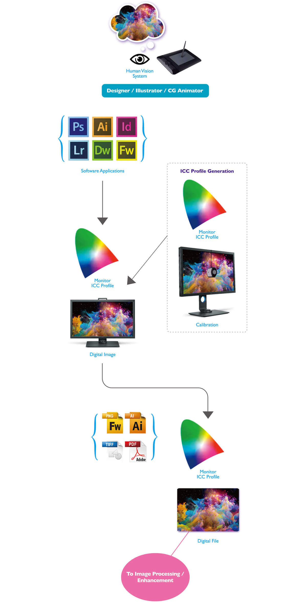 Typical designer’s colour management workflow.