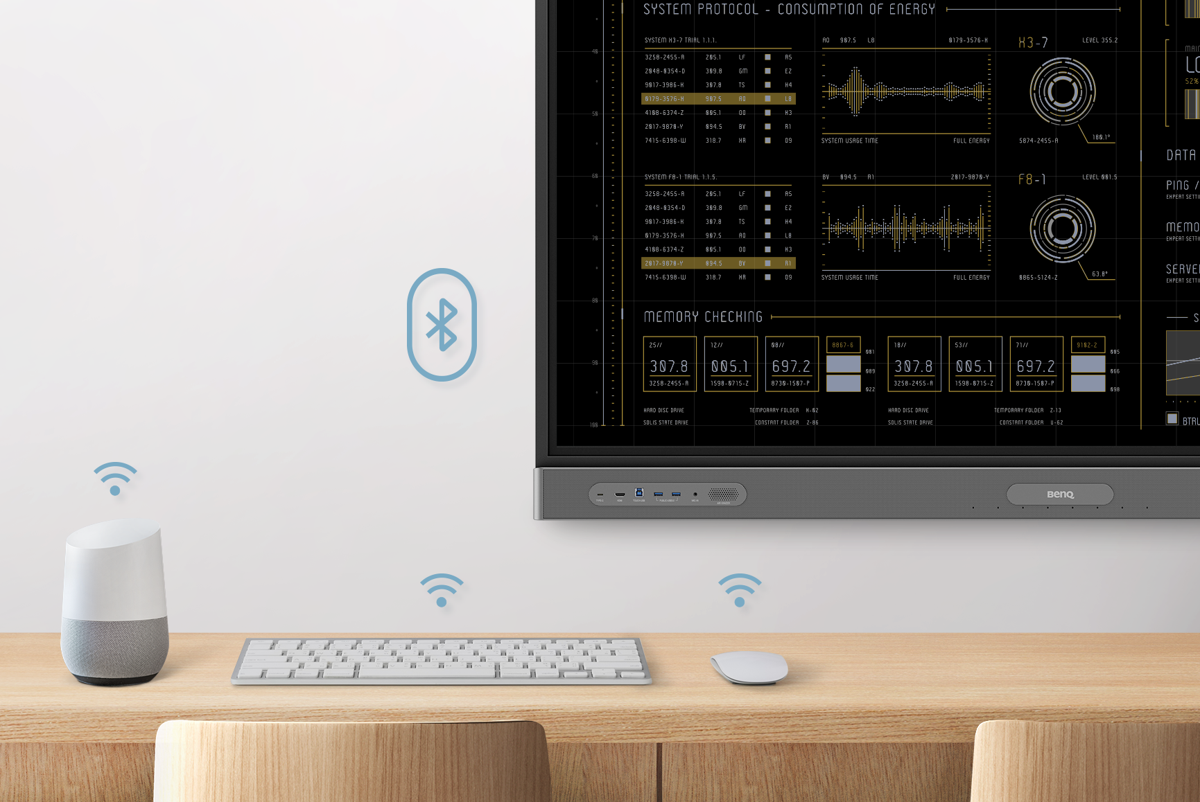 Wireless connection between Wi-Fi Bluetooth adapter, wireless keyboard, and wireless speaker and mic