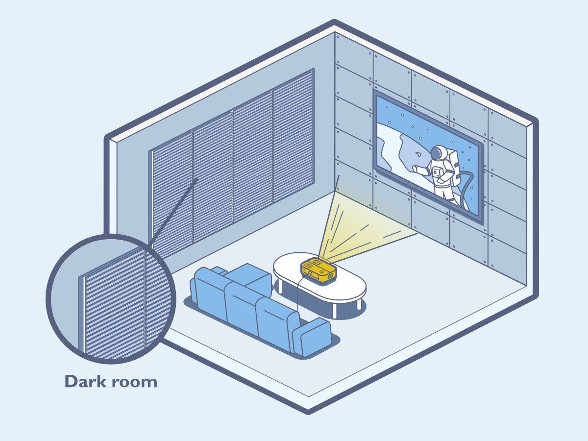 BenQ W2700 4K projector usage scenario in a dark room watching movies with dark scenes.