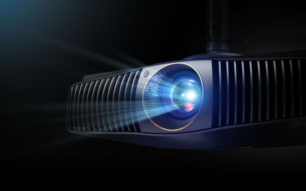 W5850 projector set up in a home room theater room
