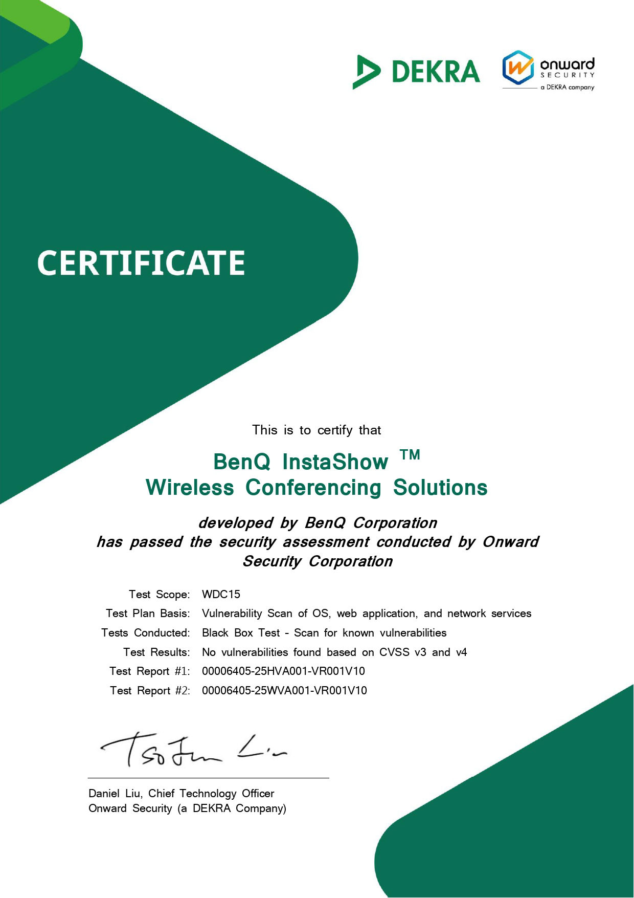 BenQ WDC15 CVSS 4.0 Certificate