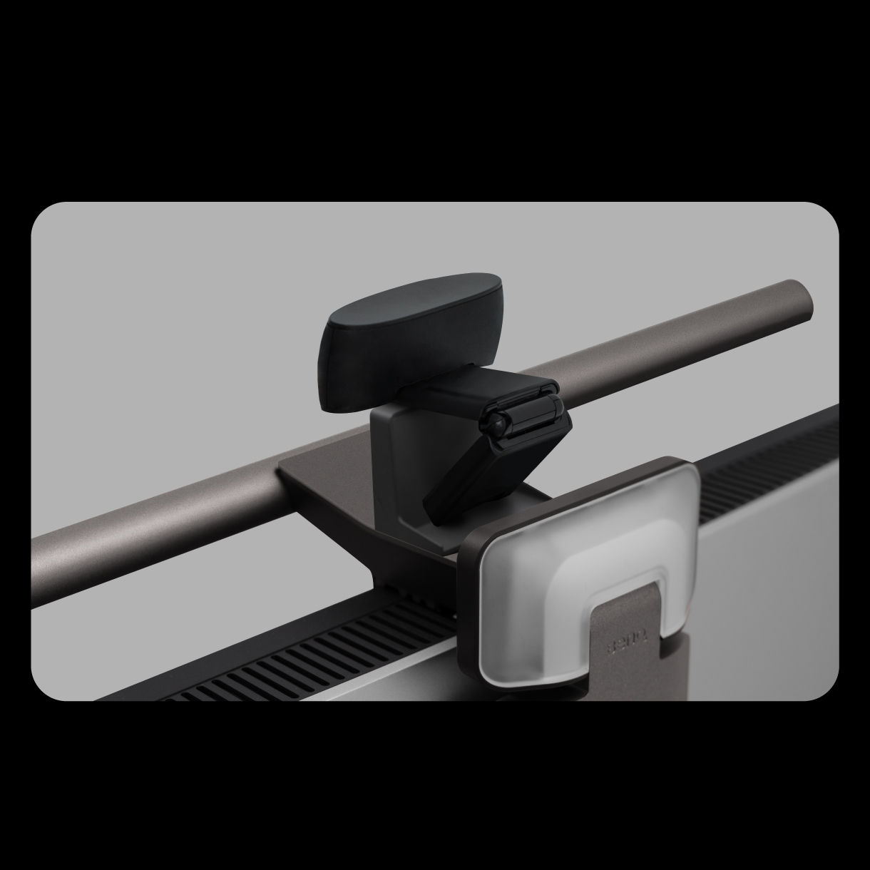BenQ ScreenBar Halo 2 includes a dedicated webcam mount accessory for quick and secure camera installation above the light bar, simplifying setup for instant meetings.