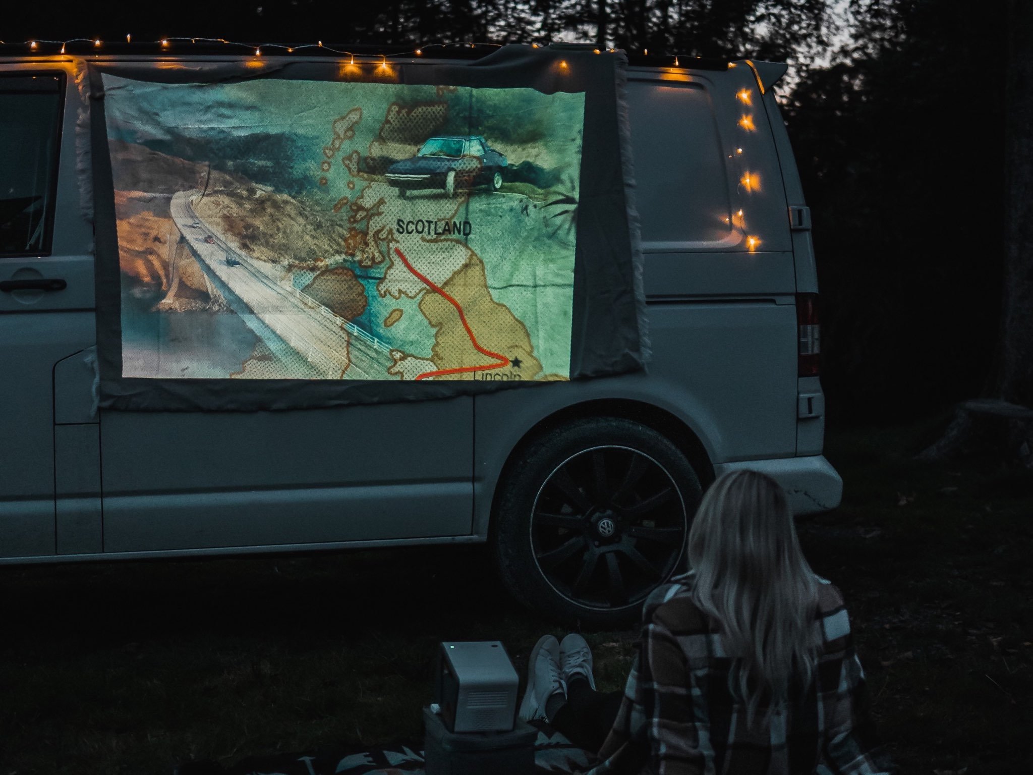 outdoor projector makes camping glamping