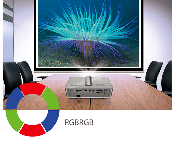 The BenQ projector that supports RGBRGB color wheel is projecting the scene of coral reef in the meeting room.