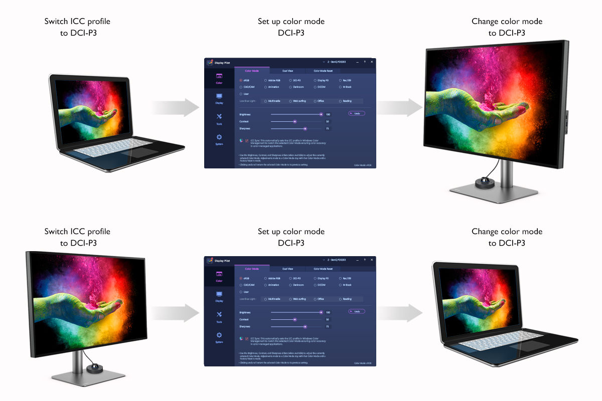 Designers can benefit from the feature of ICCsync thorough its' PD series monitors , which helps to simplify the whole ICC profile mapping process.