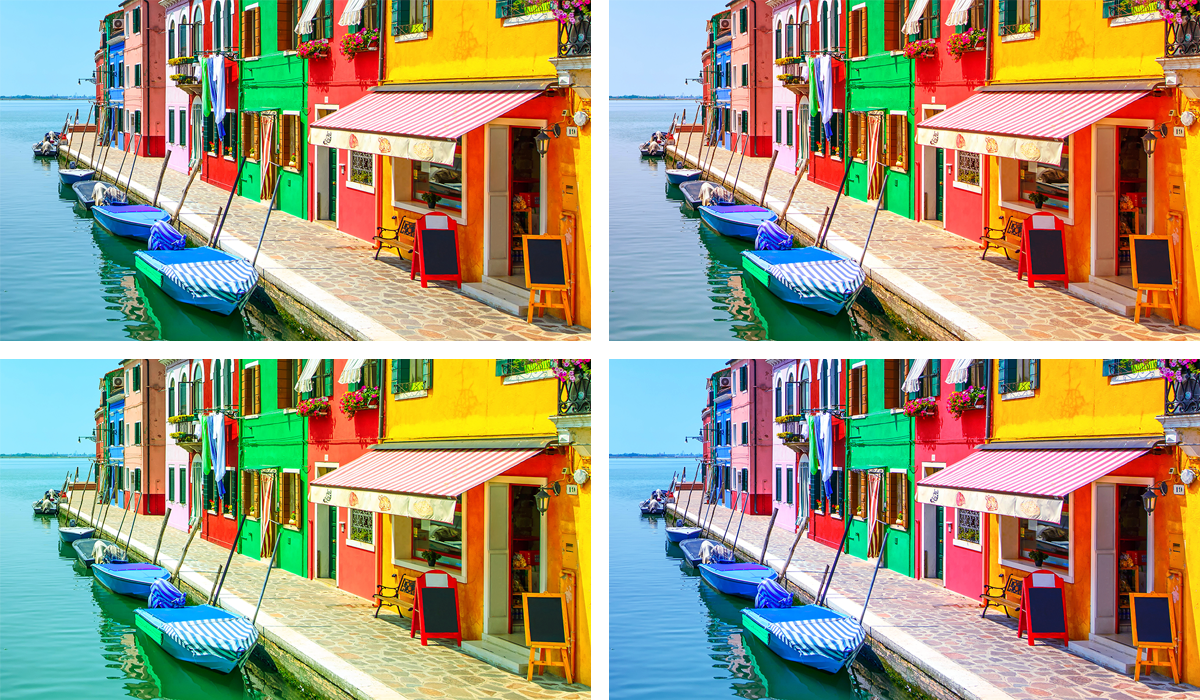 There are visible color differences among different pictures due to varying hardware technologies and color settings.