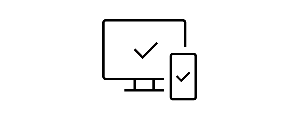 Line icons of a computer and smartphone with checkmarks representing two-factor authentication (2FA) for secure X-Sign account login.