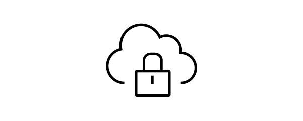 A cloud icon with a padlock symbolizing AWS-grade cloud security and data encryption protocols for BenQ X-Sign management software.