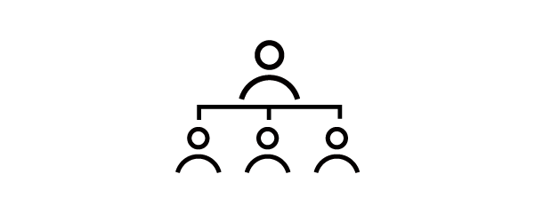 A hierarchical organizational icon representing access and role management to define user permissions within the X-Sign digital signage platform.